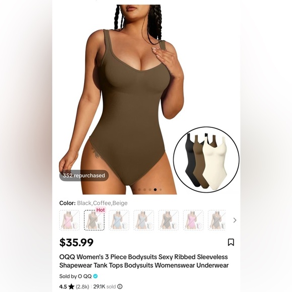 Cream Shapewear Bodysuit with Seamless Design and V-Neckline - Picture 1 of 4